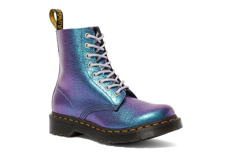 Dr. Martens 1460 Iridescent Croc Leather Boots Pink White Blue Purple Color Changing Metallic