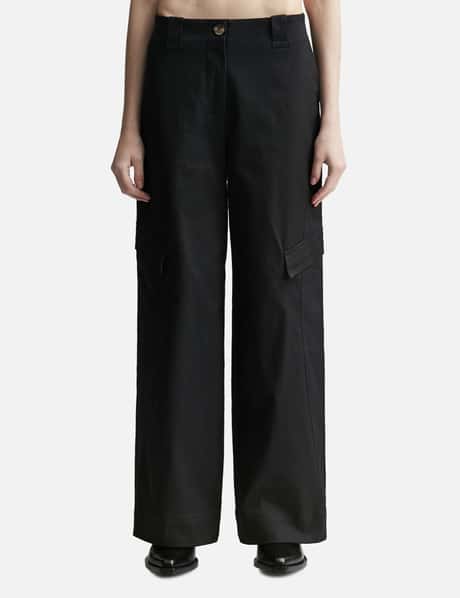 Ganni Herringbone Canvas Mid Waist Pants