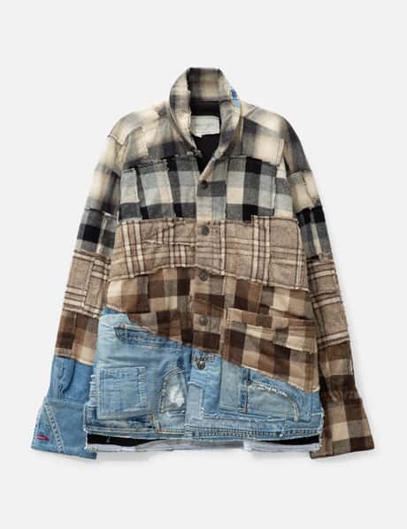GREG LAUREN Mixed Plaid Shawl Collar